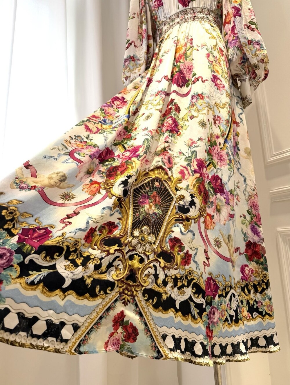 Camilla Shaped Waistband Dress With Gathered Sleeves In Torero Libertine - Picture 12 of 15